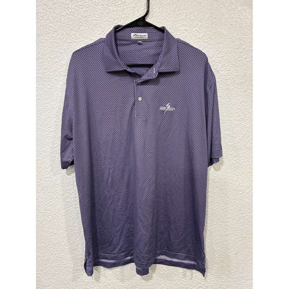 Peter Millar Summer Comfort Purple Geometric Polo Shirt Mens L Sanctuary Logo